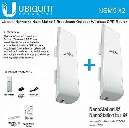 Ubiquiti NSM5 Bundle of 2 NanoStation M5 5GHz Outdoor airMAX CPE 150? 15