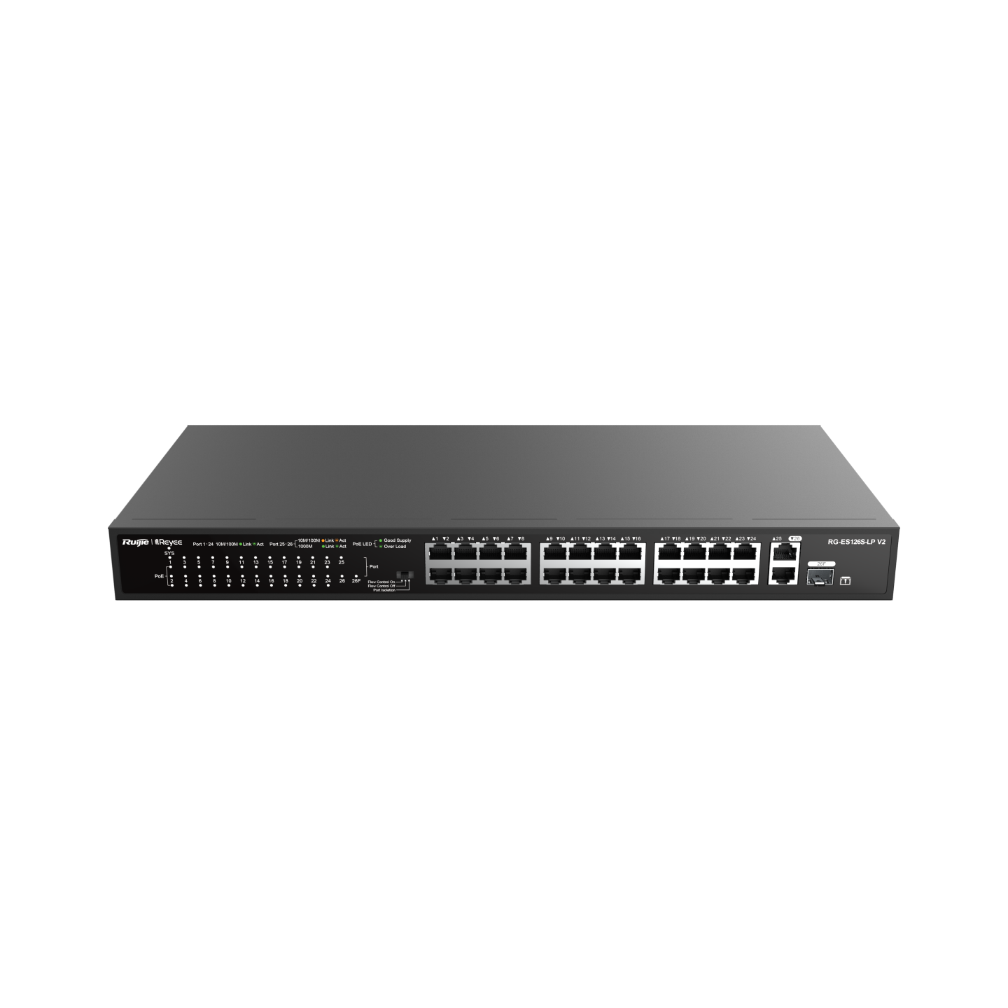 RG-ES126S-LP V2, 24-Port 10/100 Mbps with 2-Port Gigabit Rackmount PoE ...