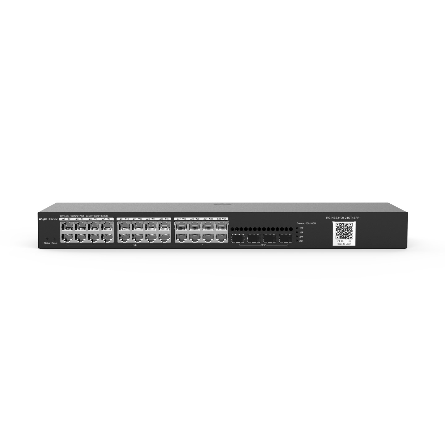 RG-NBS3100-24GT4SFP, 28-Port Gigabit Layer 2 Cloud Managed Non-PoE Switch